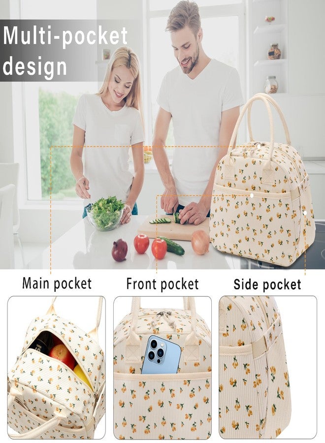 Carry bloom حقيبة غداء Carry bloom للنساء، حقيبة غداء معزولة، حقيبة غداء مخملية لطيفة، حقيبة غداء قابلة لإعادة الاستخدام للعمل (لون أصفر مزهر) - Image 3