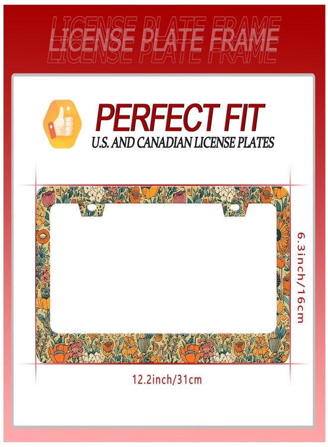 UNINDREM Beautiful Floral Print License Plate Frame Funny Stainless Steel Vintage Flower License Plate Frames Rust-Proof Auto Parts Decoration with Screws License Plate Holder for Men Women Youth 12x6 Inch - Image 3