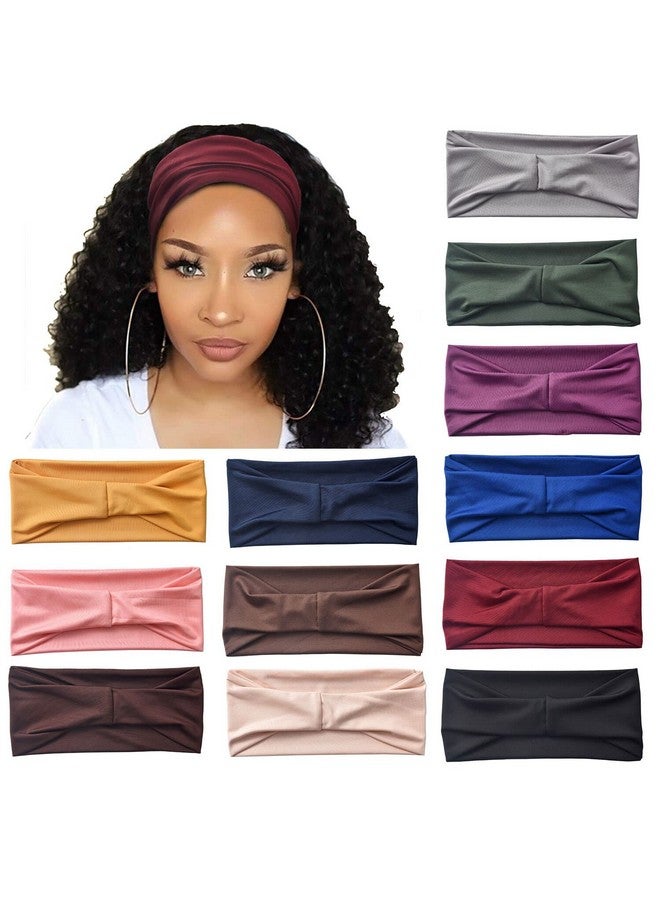 Carede 12 حزمة من رباطات الرأس العريضة للنساء بدون انزلاق مرنة بوهو لرباطات الشعر ناعمة مطاطية لليوغا والتمارين الرياضية والجري رباطات رأس سميكة لشعر النساء لامتصاص العرق بألوان صلبة - Image 1