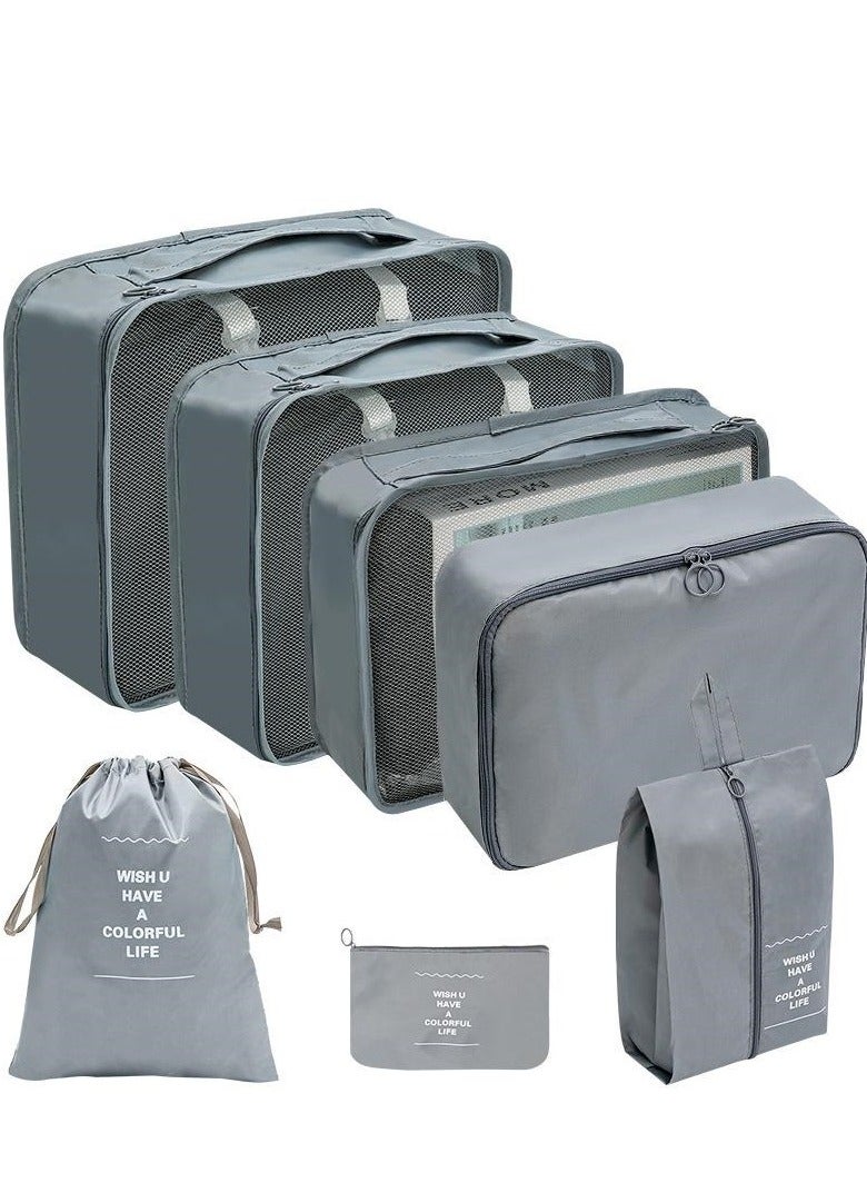 مورانو طقم منظمات سفر من مورانو طقم مكون من 7 قطع مقاوم للماء مصنوع من ألياف البولستر المتينه لون رمادي فاتح - Image 1