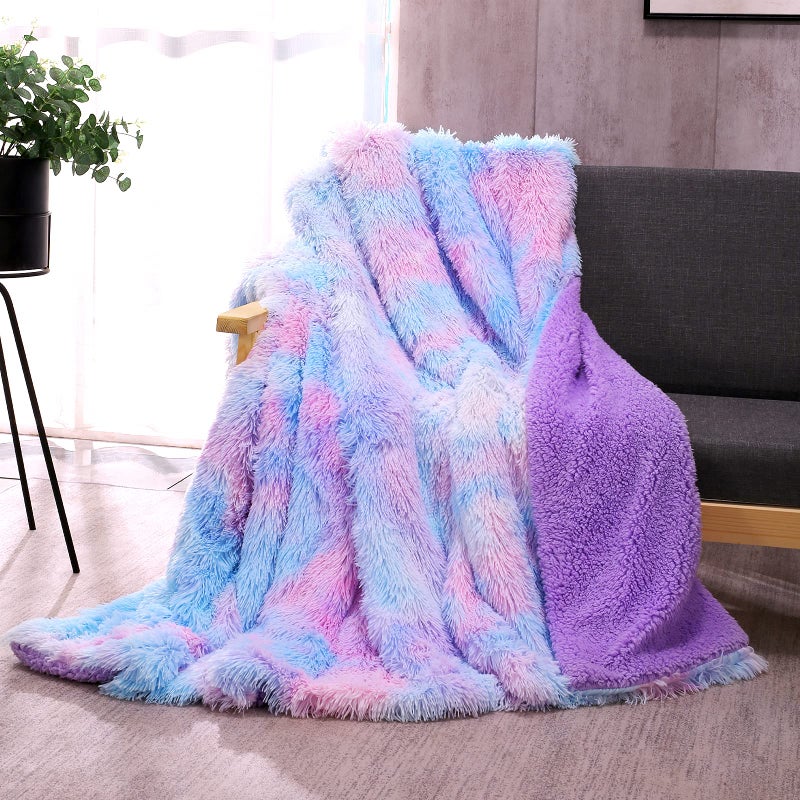 DANGTOP Fuzzy Faux Fur Throw Blanket Tie Dye Fluffy Blanket Super Soft Purple Blanket for Girls Luxury Cozy Warm Plush Thick Sherpa Throws for Bed Couch Living Room Purple 50X60 inches