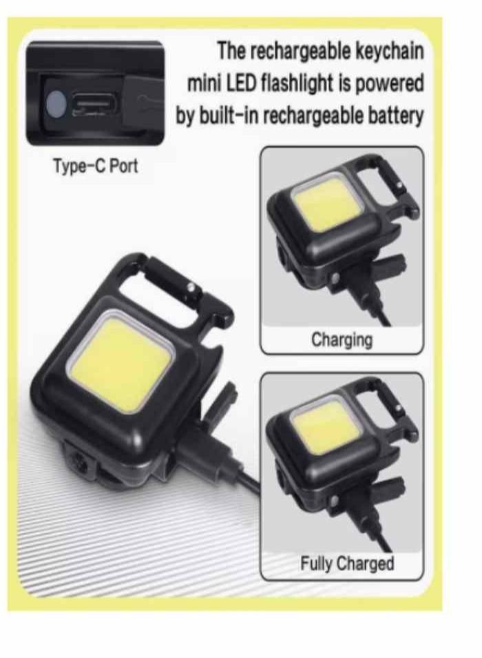 COB Small Flashlights, 800Lumens Bright Rechargeable Keychain Mini Flashlight 4 Light Modes Portable Pocket Light with Folding Bracket Bottle Opener and Magnet Base  - Image 4