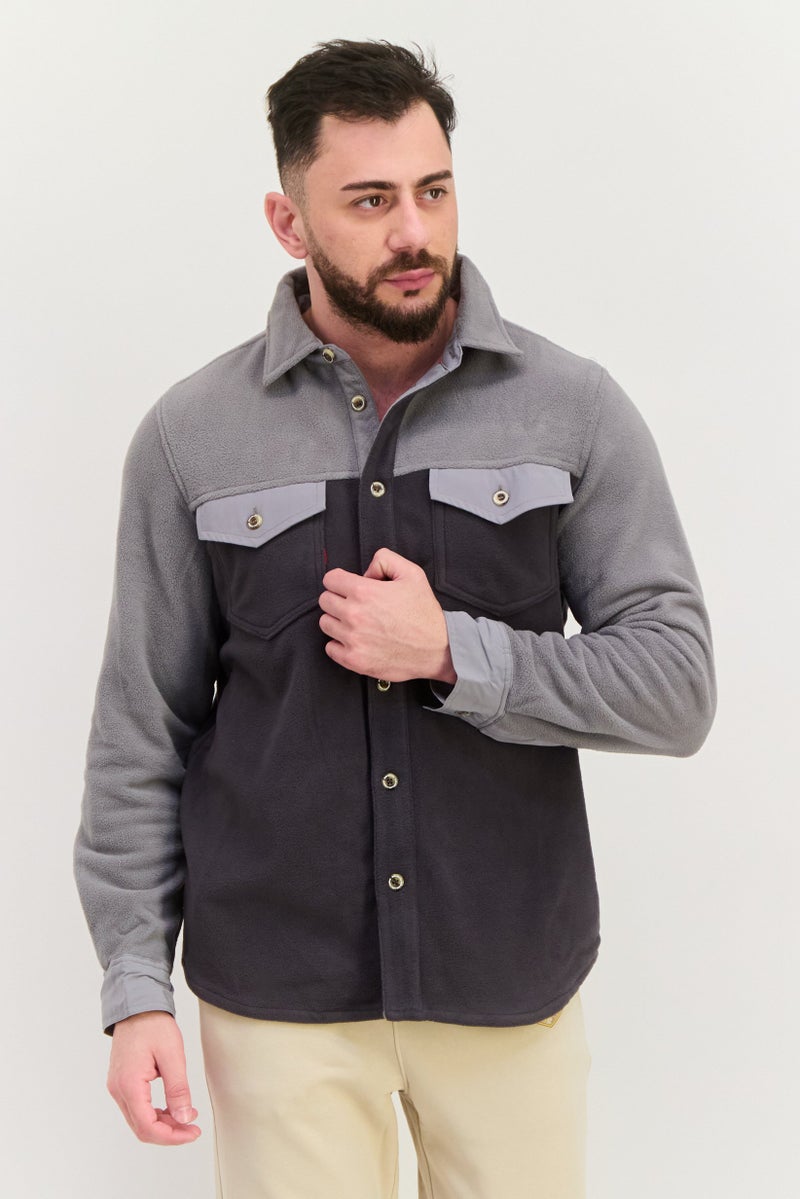 Avalanche Men Sportswear Fit Long Sleeves Outdoor Jacket Shirt, Light Grey  - Image 1