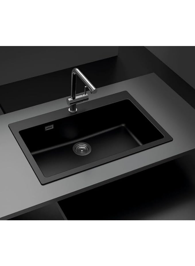 ELITE QJ-8650ST Top Mount Granite Kitchen Sink – Black Single Bowl Sink with Durable Modern Design - Image 3
