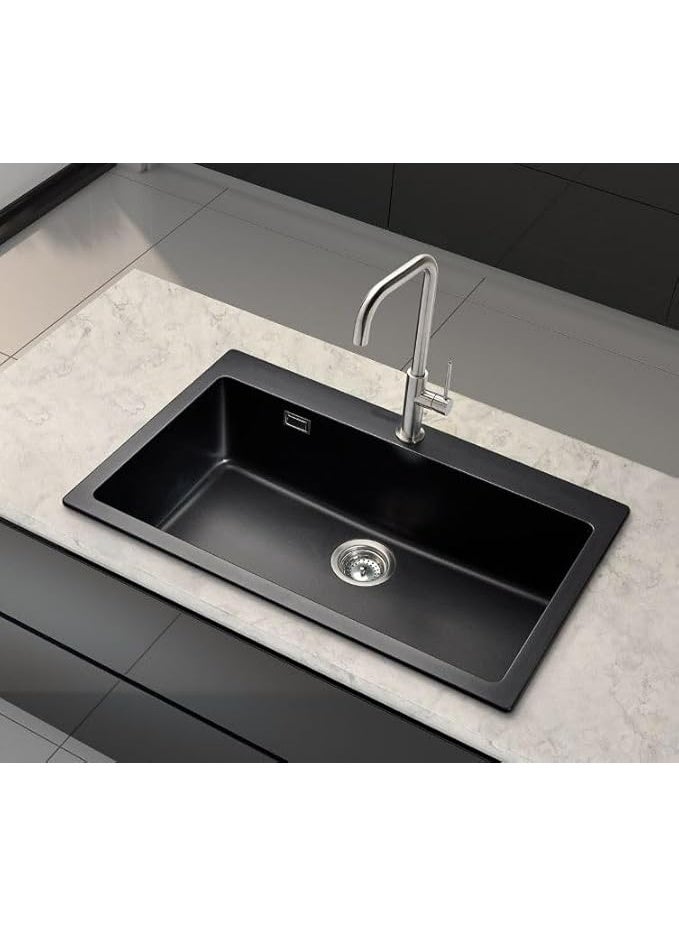 ELITE QJ-8650ST Top Mount Granite Kitchen Sink – Black Single Bowl Sink with Durable Modern Design - Image 2