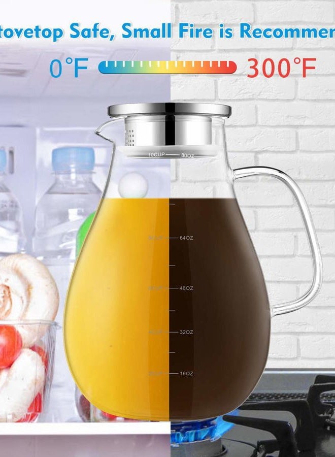 veecom Glass Pitcher, 80oz Water Pitcher with Lid, Large Glass Pitcher with Lid and Spout for Hot&Cold Beverage, Juice, Iced Tea Pitcher for Fridge, Borosilicate Glass Carafe/Jug with Brush Clear - Image 4