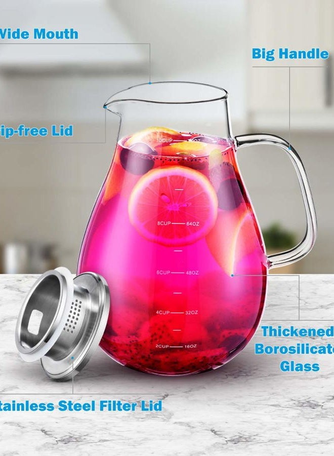 veecom Glass Pitcher, 80oz Water Pitcher with Lid, Large Glass Pitcher with Lid and Spout for Hot&Cold Beverage, Juice, Iced Tea Pitcher for Fridge, Borosilicate Glass Carafe/Jug with Brush Clear - Image 5