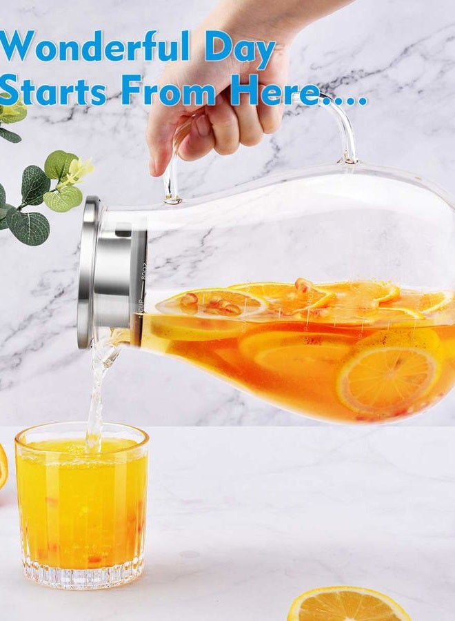 veecom Glass Pitcher, 80oz Water Pitcher with Lid, Large Glass Pitcher with Lid and Spout for Hot&Cold Beverage, Juice, Iced Tea Pitcher for Fridge, Borosilicate Glass Carafe/Jug with Brush Clear - Image 2