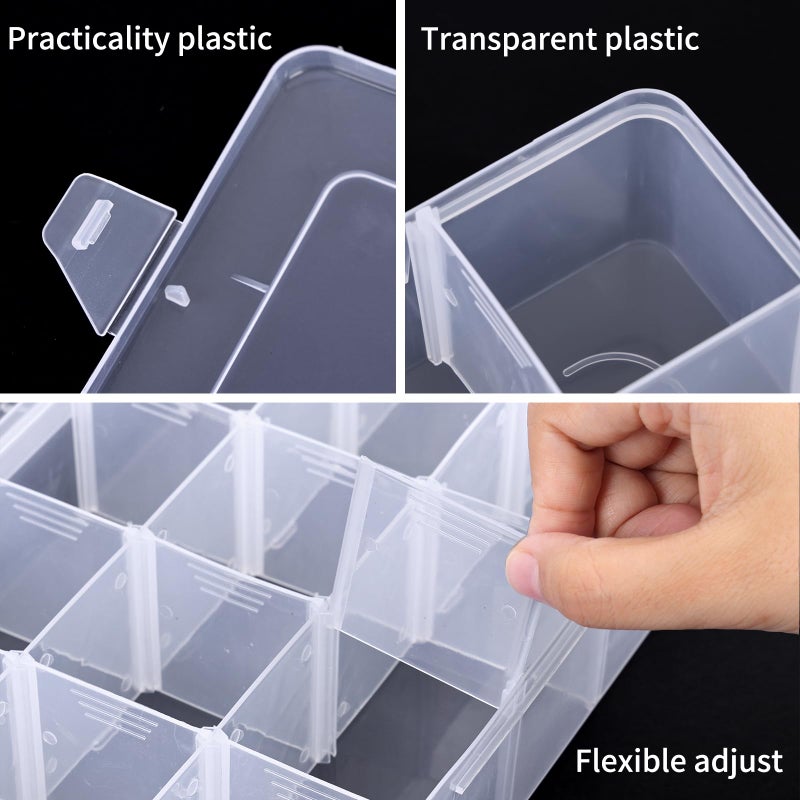 SGHUO 2 Pack 15 Girds Bead Organizer, Large Clear Plastic Organizer Box with Adjustable Dividers for Beads, Art DIY, Crafts, Jewelry, Fishing Tackle with Label Stickers - Image 3