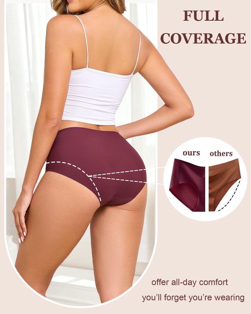 FINETOO 6 Pack Womens Seamless Underwear Full Coverage No Show Hipster Panties Mid Rise Stretchy Invisible Briefs - Image 2