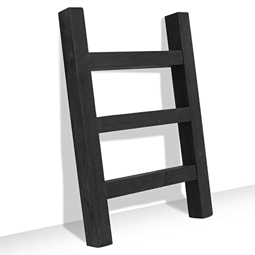 FUIN Wooden Tea Towel Ladder Mini Ladder Towel Rack Display Hanger Small Rustic Farmhouse Tea Towel Stand Holder for Country Bathroom Decor Black - Image 1