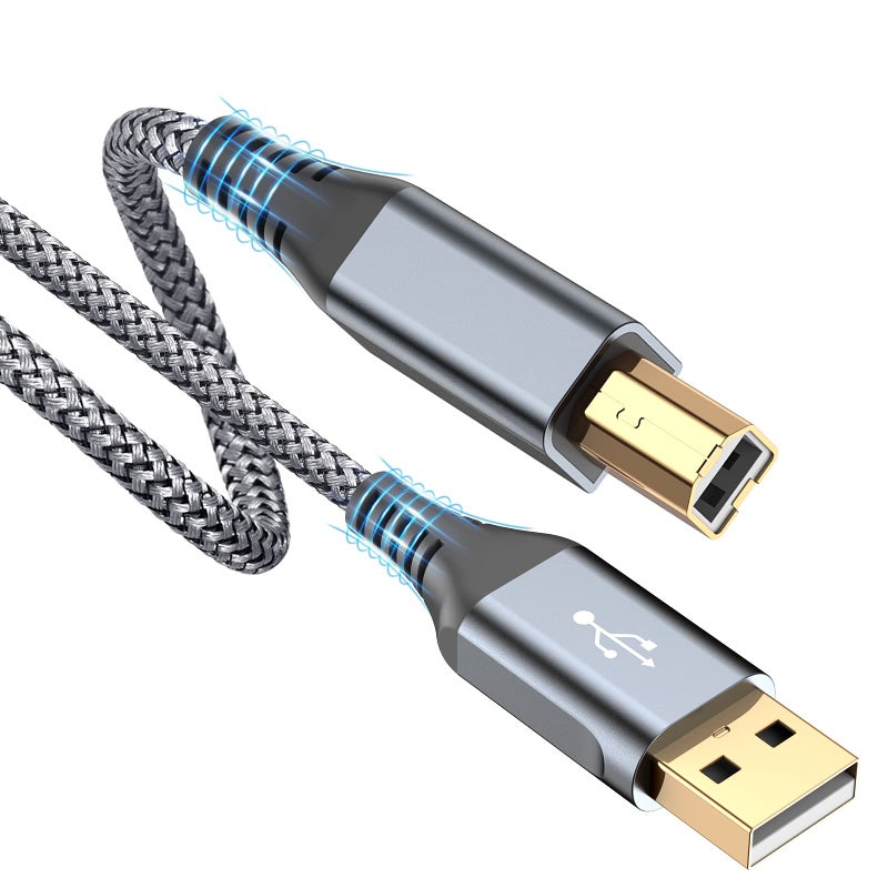 sweguard Printer Cable 10ft, USB 2.0 USB-A to USB-B Midi Cable High Speed Nylon Braided Cord for HP Canon Brother Dell Epson More Printers, Digital Piano, Midi Keyboard DJ Controller, USB Microphone, Mixer - Image 1