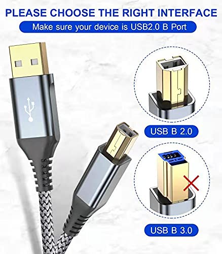 sweguard Printer Cable 10ft, USB 2.0 USB-A to USB-B Midi Cable High Speed Nylon Braided Cord for HP Canon Brother Dell Epson More Printers, Digital Piano, Midi Keyboard DJ Controller, USB Microphone, Mixer - Image 4