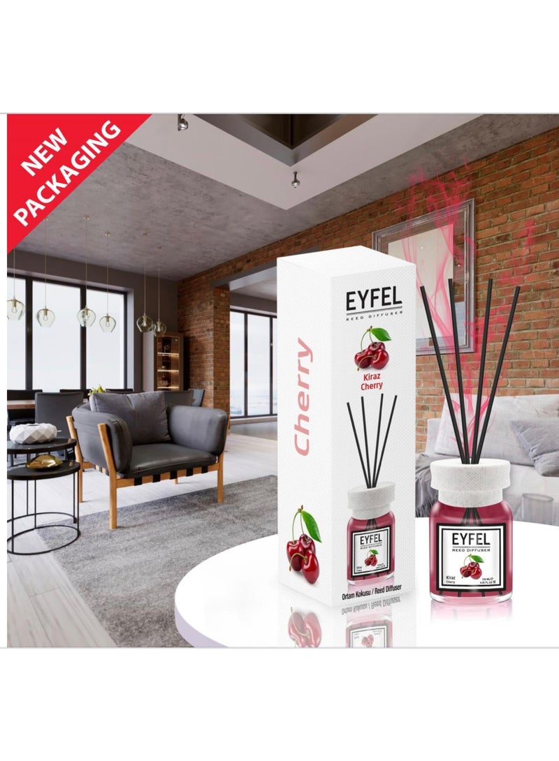 EYFEL Reed Diffuser 120ml – [CHERRY] Scented Home Fragrance with Reed Sticks, Decorative Aroma Diffuser for Bedroom, Living Room, Office & Bathroom