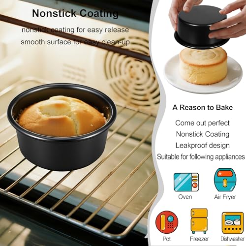AWTBDP 4 Inch Cake Pan Set of 5, Nonstick Cheesecake Round Cake Pans with 100 Pieces Parchment Paper, Mini Cake Tins for Baking, Non-Toxic & Leakproof Circle Cake Pan, Aluminum Material Food Grade Coating - Image 5