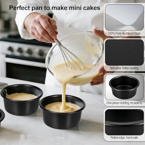 AWTBDP 4 Inch Cake Pan Set of 5, Nonstick Cheesecake Round Cake Pans with 100 Pieces Parchment Paper, Mini Cake Tins for Baking, Non-Toxic & Leakproof Circle Cake Pan, Aluminum Material Food Grade Coating - Image 4