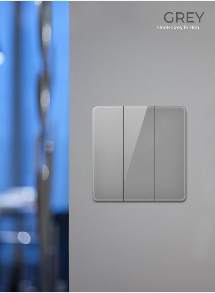 Vmax 3-Gang 2-Way Plate Switch – Modern Square Design, Smooth Triple Control, Durable & Easy Install Wall Switch (GREY) - Image 1