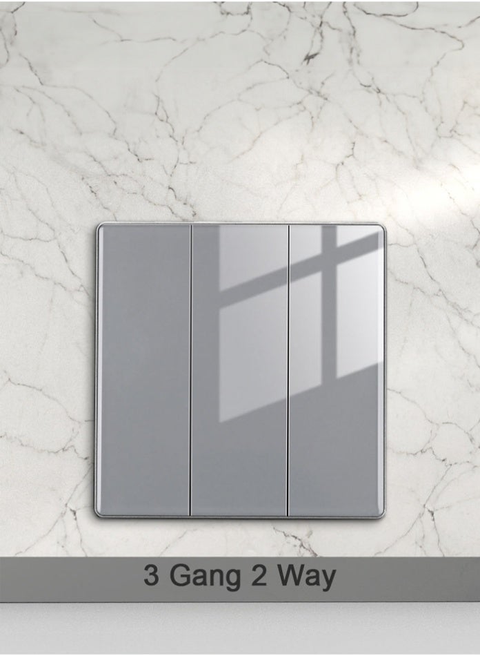 Vmax 3-Gang 2-Way Plate Switch – Modern Square Design, Smooth Triple Control, Durable & Easy Install Wall Switch (GREY) - Image 2