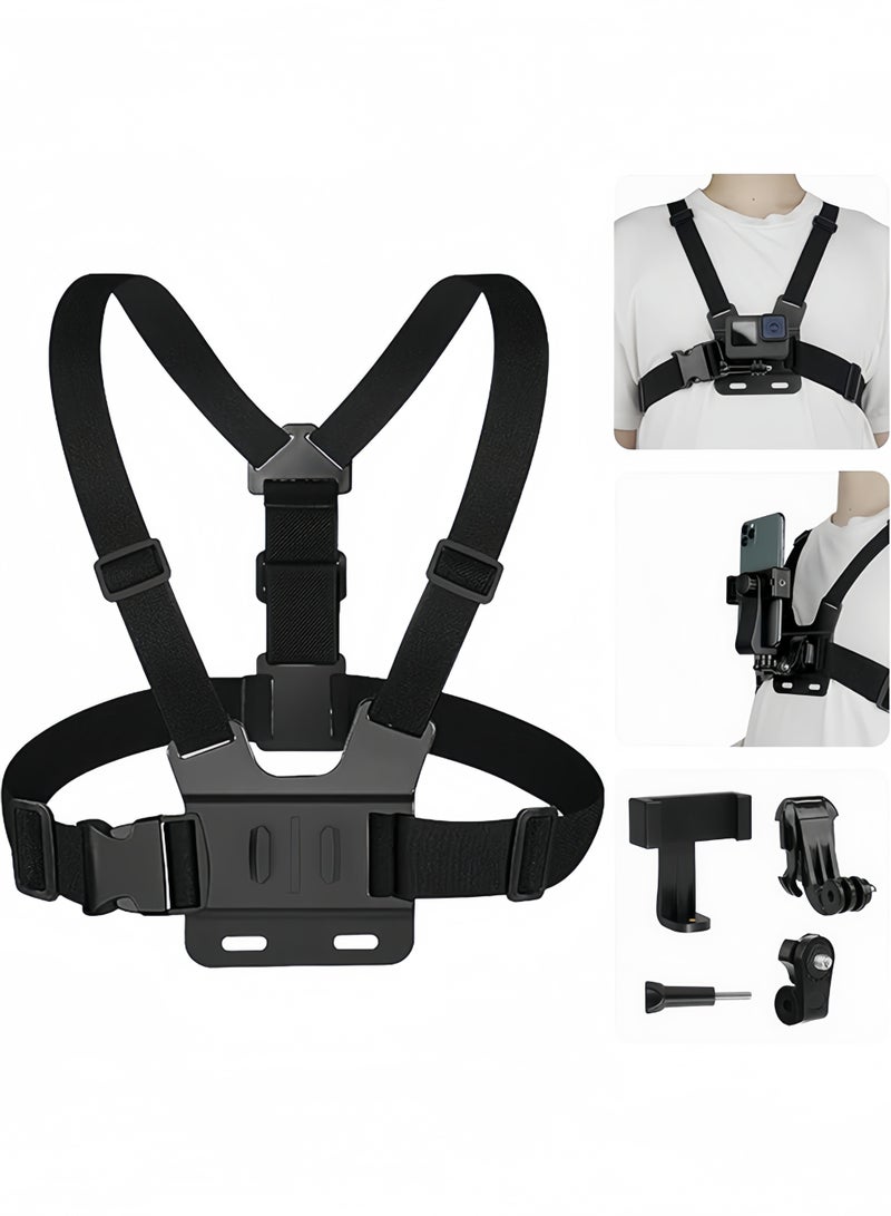 Mobile Phone Chest Mount Harness Strap Holder, Adjustable Action Camera Chest Strap for VLOG and POV Shooting, Compatible with All Smartphones, GoPro Hero, Osmo, AKASO - Image 1