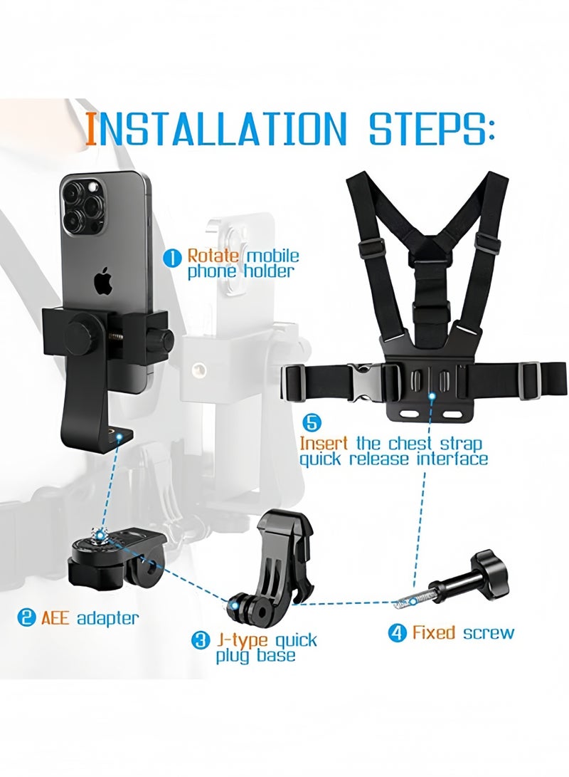 Mobile Phone Chest Mount Harness Strap Holder, Adjustable Action Camera Chest Strap for VLOG and POV Shooting, Compatible with All Smartphones, GoPro Hero, Osmo, AKASO - Image 4