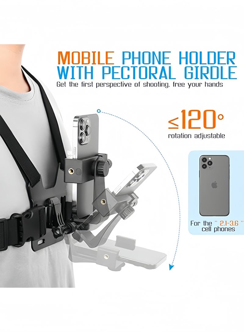 Mobile Phone Chest Mount Harness Strap Holder, Adjustable Action Camera Chest Strap for VLOG and POV Shooting, Compatible with All Smartphones, GoPro Hero, Osmo, AKASO - Image 3