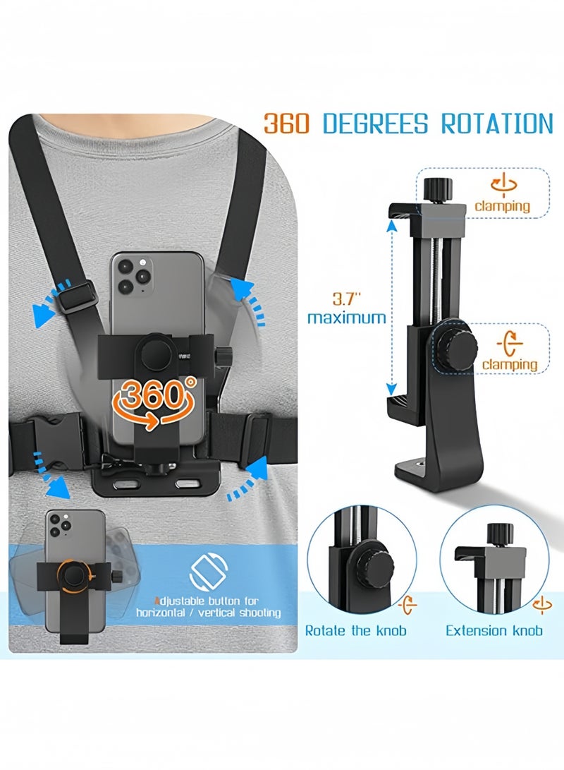 Mobile Phone Chest Mount Harness Strap Holder, Adjustable Action Camera Chest Strap for VLOG and POV Shooting, Compatible with All Smartphones, GoPro Hero, Osmo, AKASO - Image 2
