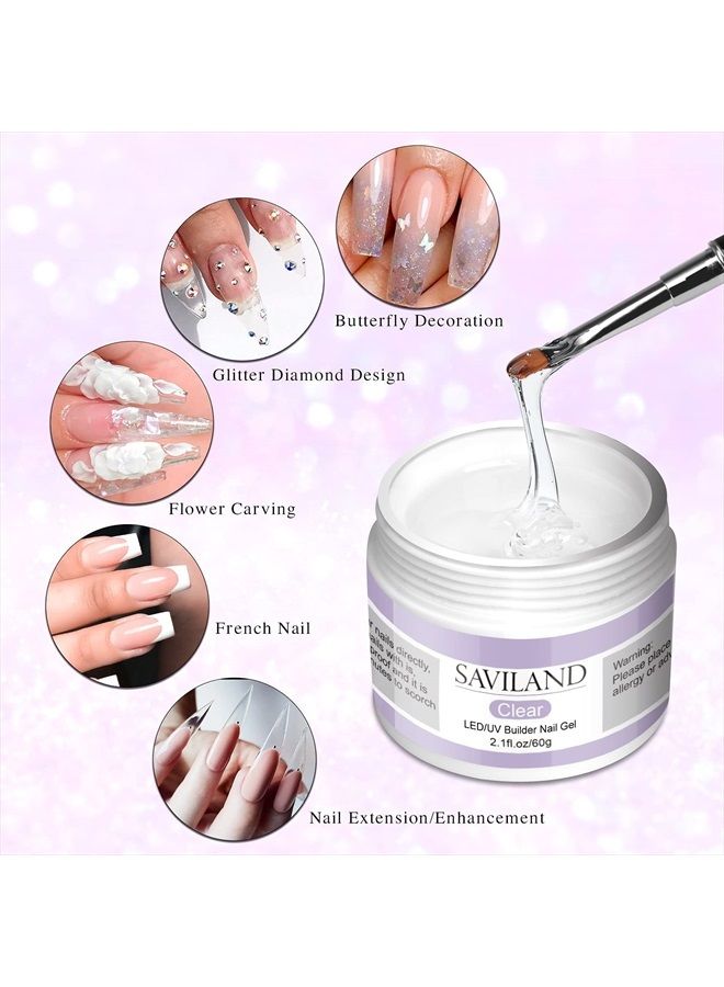 Saviland Builder Nail Gel Kit - 60g Clear Nail Extension Gel Set Nail Strengthen Nail Art Manicure Set with 100PCS Nail Forms and Acrylic Nail Brush for Beginners - Image 3