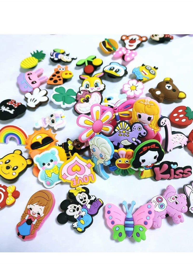 Excefore Shoe Charms for Crocs, Sandals Buckle Party Birthday Gift Bracelet Wristband Decoration for Adult Men Women Kids, Random Charm 100 Pcs with 2 Wrist Strap  - Image 3