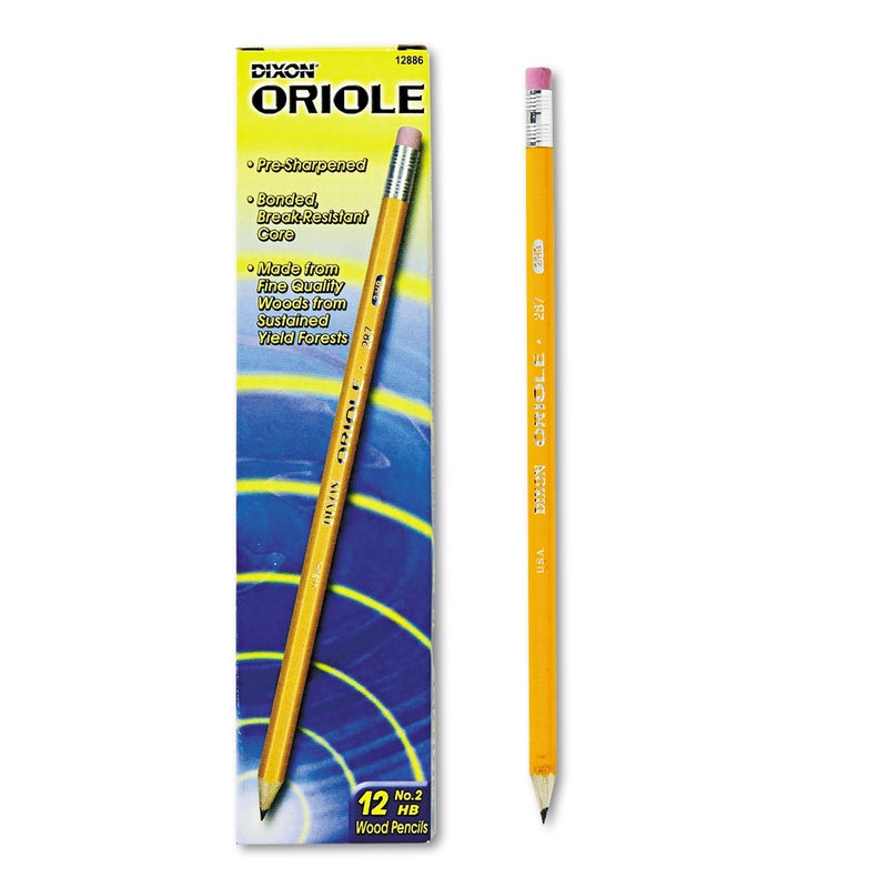 Dixon Oriole Woodcase Pre-Sharpened Pencil, HB #2, Yellow Barrel, 12/Pack - Image 1