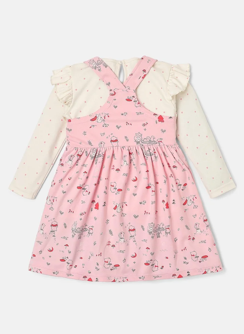 Nautinati Nautinati Infants Animal Print Soft Cotton Dungaree Dress With T-Shirt