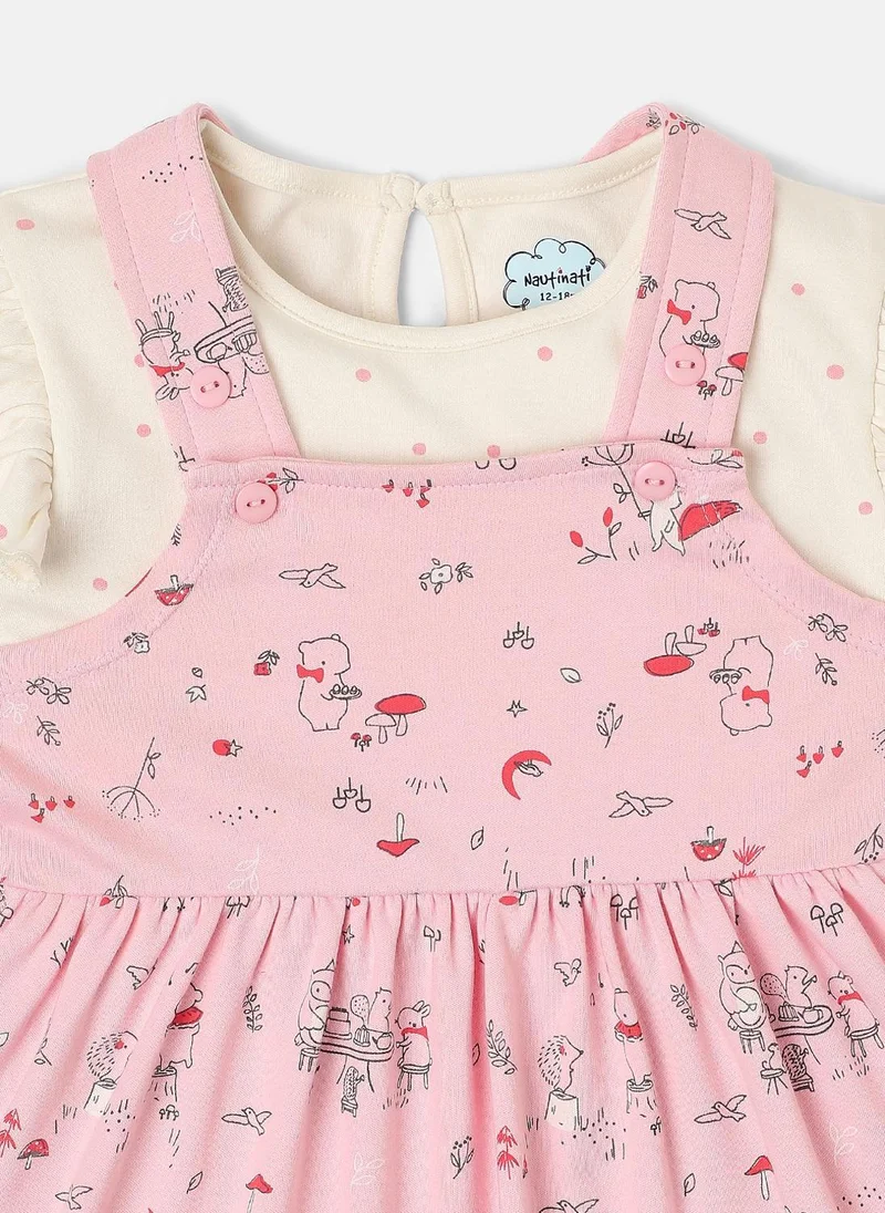 Nautinati  Nautinati Infants Animal Print Soft Cotton Dungaree Dress With T-Shirt for Women | Best Price UAE