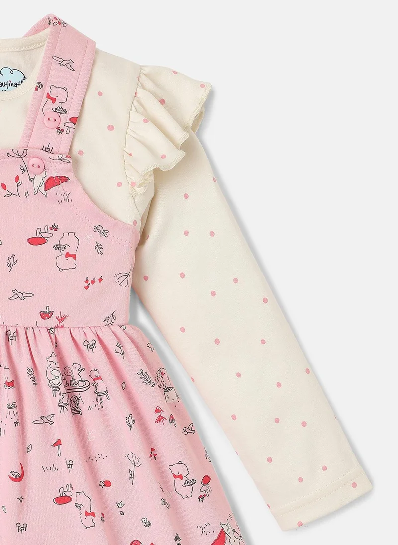 Nautinati  Nautinati Infants Animal Print Soft Cotton Dungaree Dress With T-Shirt for Women | Best Price UAE
