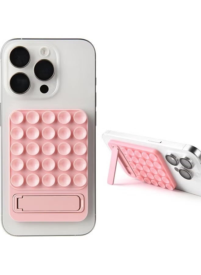 2 in 1 Silicone Sticky Phone Grip, Combines a Powerful Suction Cup and a Durable Mount Suitable for Any Phone Model Provides Multiple Mounting Options for Selfies and Tiktok Video Recording Light (Pink)