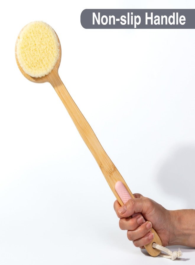 MtBoi Dual-Sided Back Scrubber for Shower – Nylon Bristles for Deep Exfoliation, Soft Silicone for Gentle Care, Long Bamboo Handle with Anti-Slip Grip, Perfect for Wet or Dry Brushing (Pink - Image 5