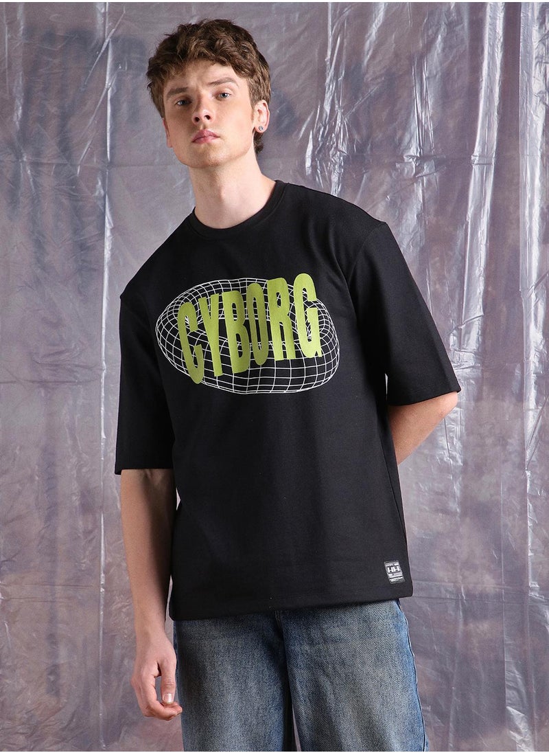 Hubberholme - Black Oversized Tshirts Printed design crafted from 100% Cotton featuring Half Sleeve with Slip on closure. - Image 1