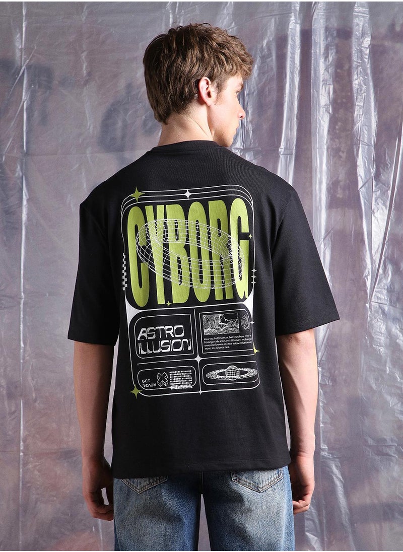 Hubberholme - Black Oversized Tshirts Printed design crafted from 100% Cotton featuring Half Sleeve with Slip on closure. - Image 1