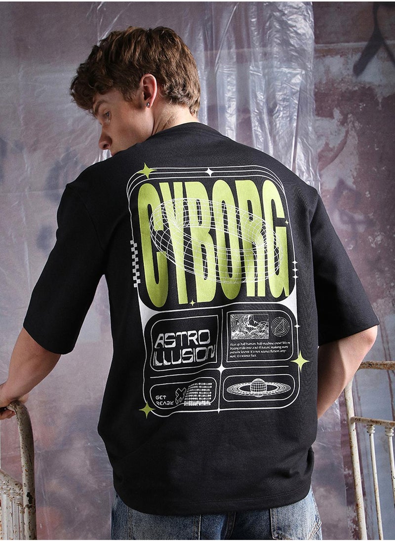 Hubberholme - Black Oversized Tshirts Printed design crafted from 100% Cotton featuring Half Sleeve with Slip on closure. - Image 1