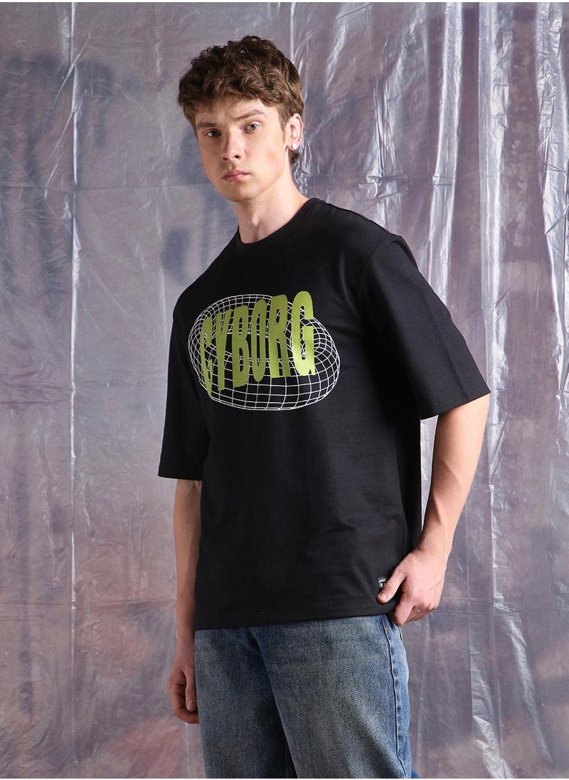 Hubberholme - Black Oversized Tshirts Printed design crafted from 100% Cotton featuring Half Sleeve with Slip on closure. - Image 1