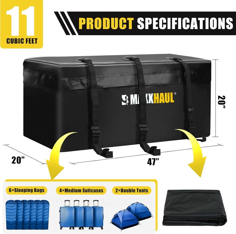 MAXXHAUL حقيبة حاملة البضائع ذات الغلاف الناعم MaxxHaul 70209 لحامل البضائع المثبت على وصلة القطر - ثقيلة ومقاومة للماء، مقاس 47 بوصة × 20 بوصة × 20 بوصة، لون أسود مع أحزمة ربط. مواد خالية من العيب - Image 2