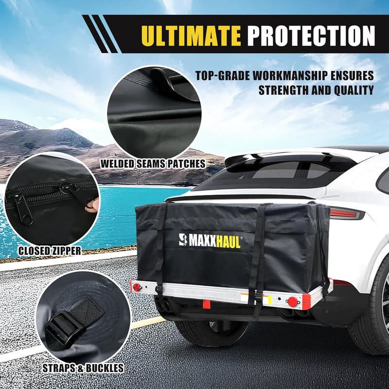 MAXXHAUL حقيبة حاملة البضائع ذات الغلاف الناعم MaxxHaul 70209 لحامل البضائع المثبت على وصلة القطر - ثقيلة ومقاومة للماء، مقاس 47 بوصة × 20 بوصة × 20 بوصة، لون أسود مع أحزمة ربط. مواد خالية من العيب - Image 5