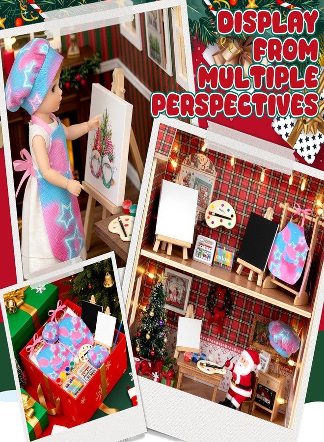 Bbiamsleep 13 Pcs Christmas Elf Accessories - Mini Elf Painting Props Include Apron Miniature Wooden Easel Mini Painting Accessories - Image 4