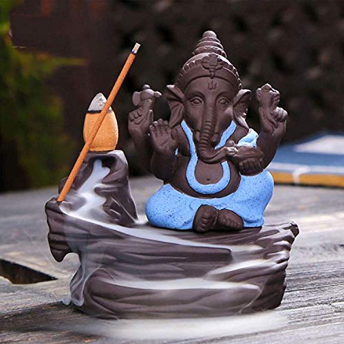 HC Villa Smoke Backflow Cone Incense Holder Decorative Showpiece with 10 Free Smoke Backflow Scented Cone Incenses (Ganesh Blue)(Resin, Conical) - Image 1