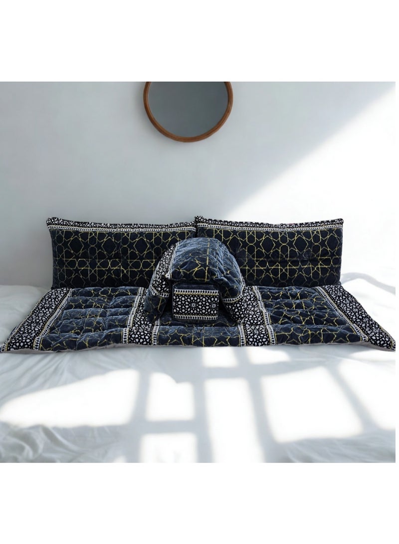 SMART HOME 5-Piece Traditional Arabic Floor Seating Set for Two Persons (Length 60 cm x Width 190 cm x Height 60 cm) – Comfortable Arabic Majlis Furniture with Armrests and Backrest – Floor Seating for Home, Guests, Camps, and Trips – Premium Turkish Fabric - Image 1