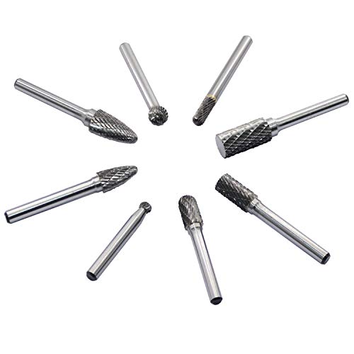 Asieg Tool Carbide Burr Set 8pcs with 1/4''Shank Double Cut Solid Power Tools Tungsten Carbide Rotary Files Bits for Die Grinder Metal Wood Carving Engraving Polishing Drilling Grinding Milling Cutting - Image 5