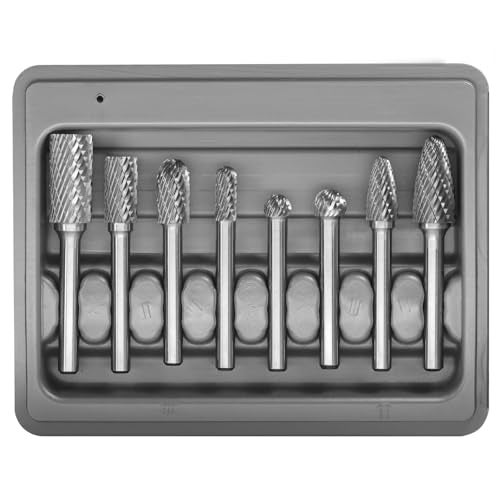 Asieg Tool Carbide Burr Set 8pcs with 1/4''Shank Double Cut Solid Power Tools Tungsten Carbide Rotary Files Bits for Die Grinder Metal Wood Carving Engraving Polishing Drilling Grinding Milling Cutting - Image 1