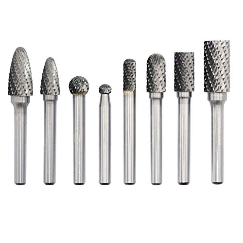 Asieg Tool Carbide Burr Set 8pcs with 1/4''Shank Double Cut Solid Power Tools Tungsten Carbide Rotary Files Bits for Die Grinder Metal Wood Carving Engraving Polishing Drilling Grinding Milling Cutting - Image 4