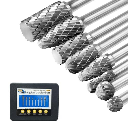 Asieg Tool Carbide Burr Set 8pcs with 1/4''Shank Double Cut Solid Power Tools Tungsten Carbide Rotary Files Bits for Die Grinder Metal Wood Carving Engraving Polishing Drilling Grinding Milling Cutting - Image 3