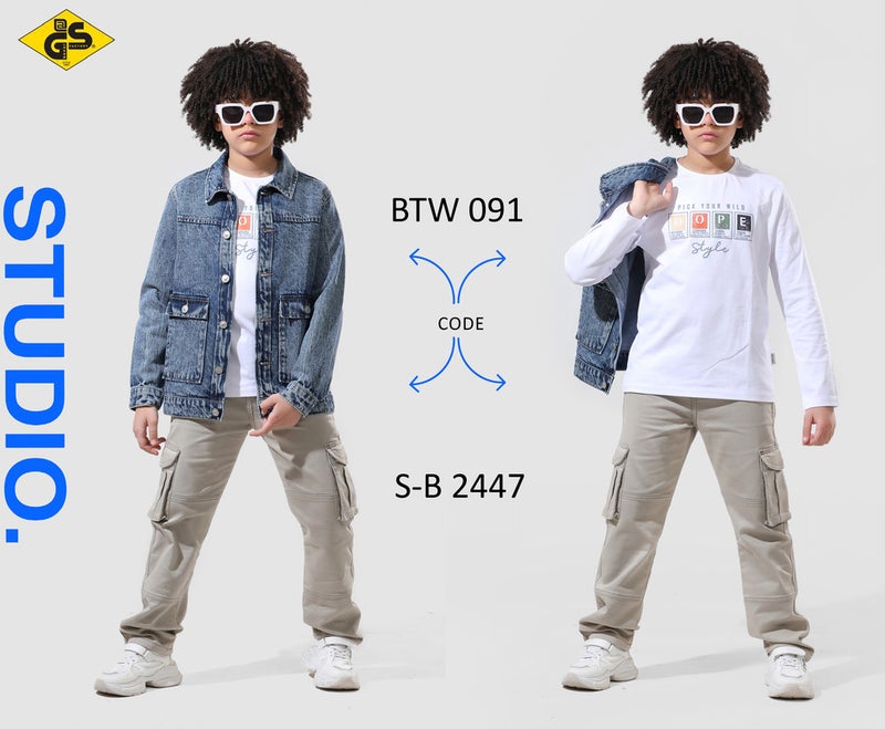 قميص جاباردين خريفي للأولاد مع تيشيرت قطني بأكمام طويلة