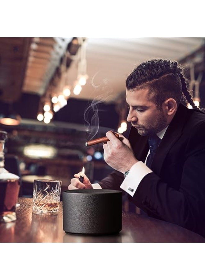 Black Ceramic Windproof Ashtray with Lid, Large Luxury Handmade for Cigars & Cigarettes - Image 5