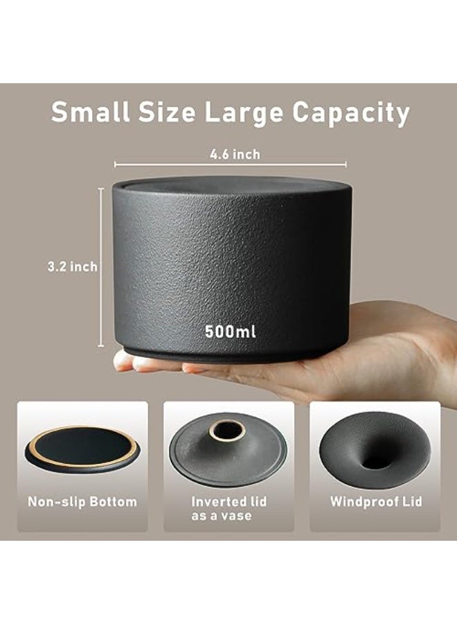 Black Ceramic Windproof Ashtray with Lid, Large Luxury Handmade for Cigars & Cigarettes - Image 2